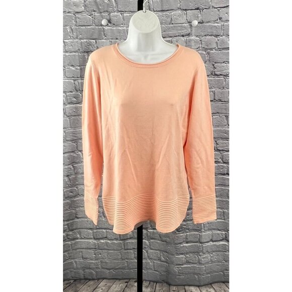 Conrad C Collection Sorbet Peach Sweater Size L Ribbed Rolled Neck w/scarf - Picture 2 of 10